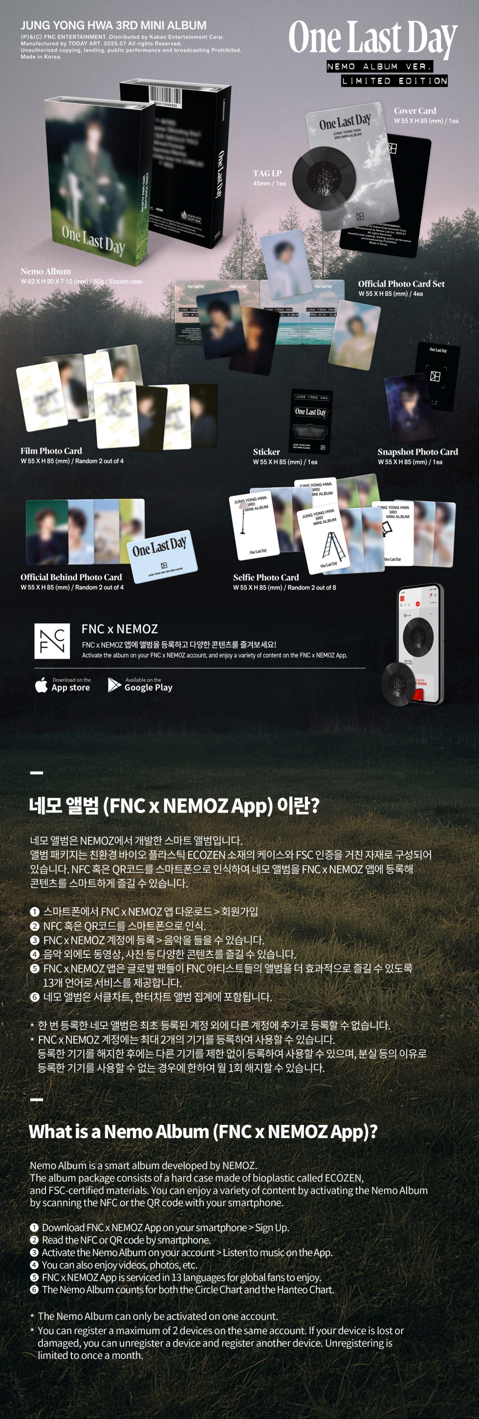 JUNG YONG HWA - 3rd Mini Album [One Last Day] (NEMO ALBUM) (LIMITED EDITION)