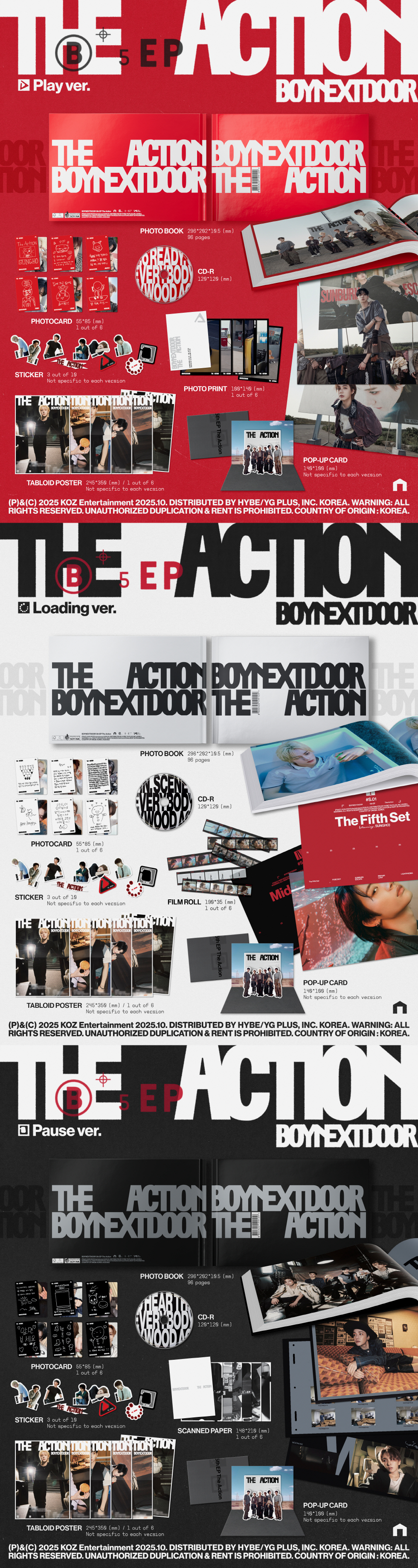 [LUCKY DRAW] BOYNEXTDOOR - 5th EP [The Action](Play ver. / Loading ver. / Pause ver.) (Random Ver.) + Random Photocard (muvve)