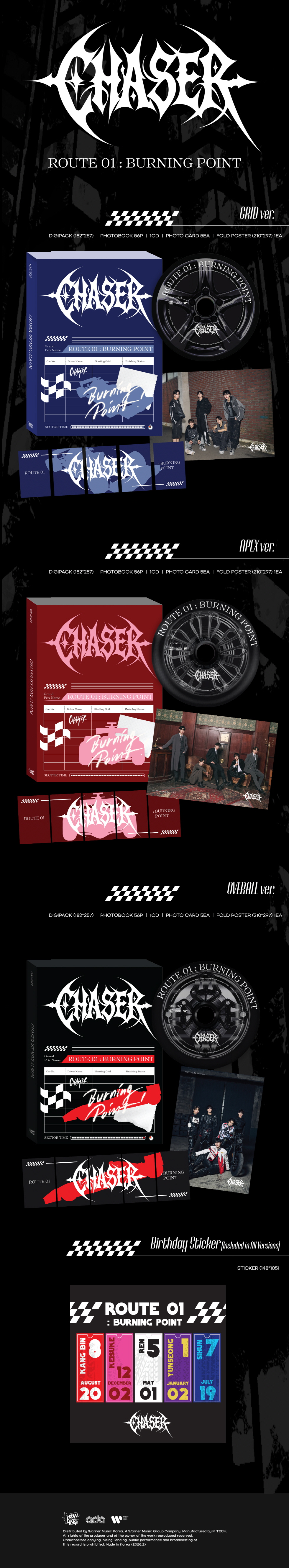 CHASER - 1ST MINI ALBUM [ROUTE 01 : BURNING POINT] (GRID ver., APEX ver., OVERALL ver.) (Random Ver.)