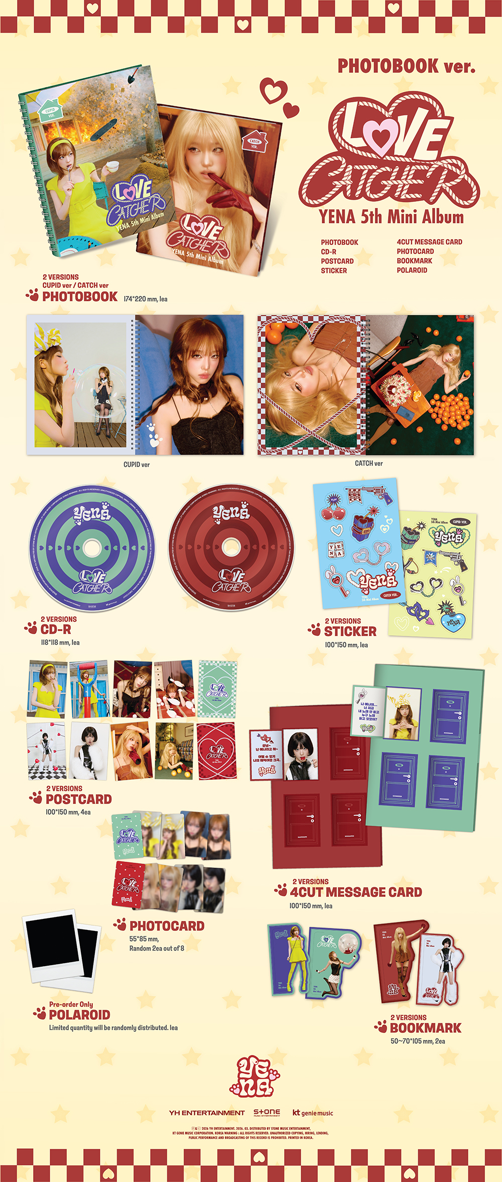 YENA - 5TH MINI ALBUM [LOVE CATCHER] (PHOTOBOOK ver.)(CUPID Ver. / CATCH Ver.) (Random Ver.)