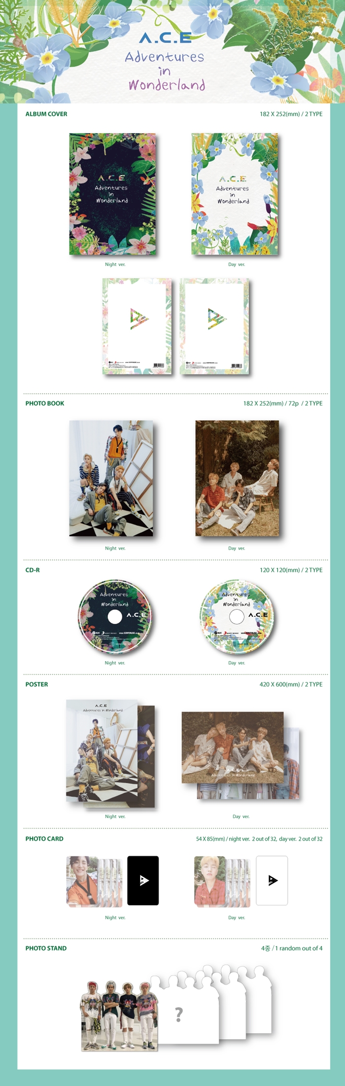 A.C.E - Repackage [ADVENTURES IN WONDERLAND] (NIGHT/ DAY Random)