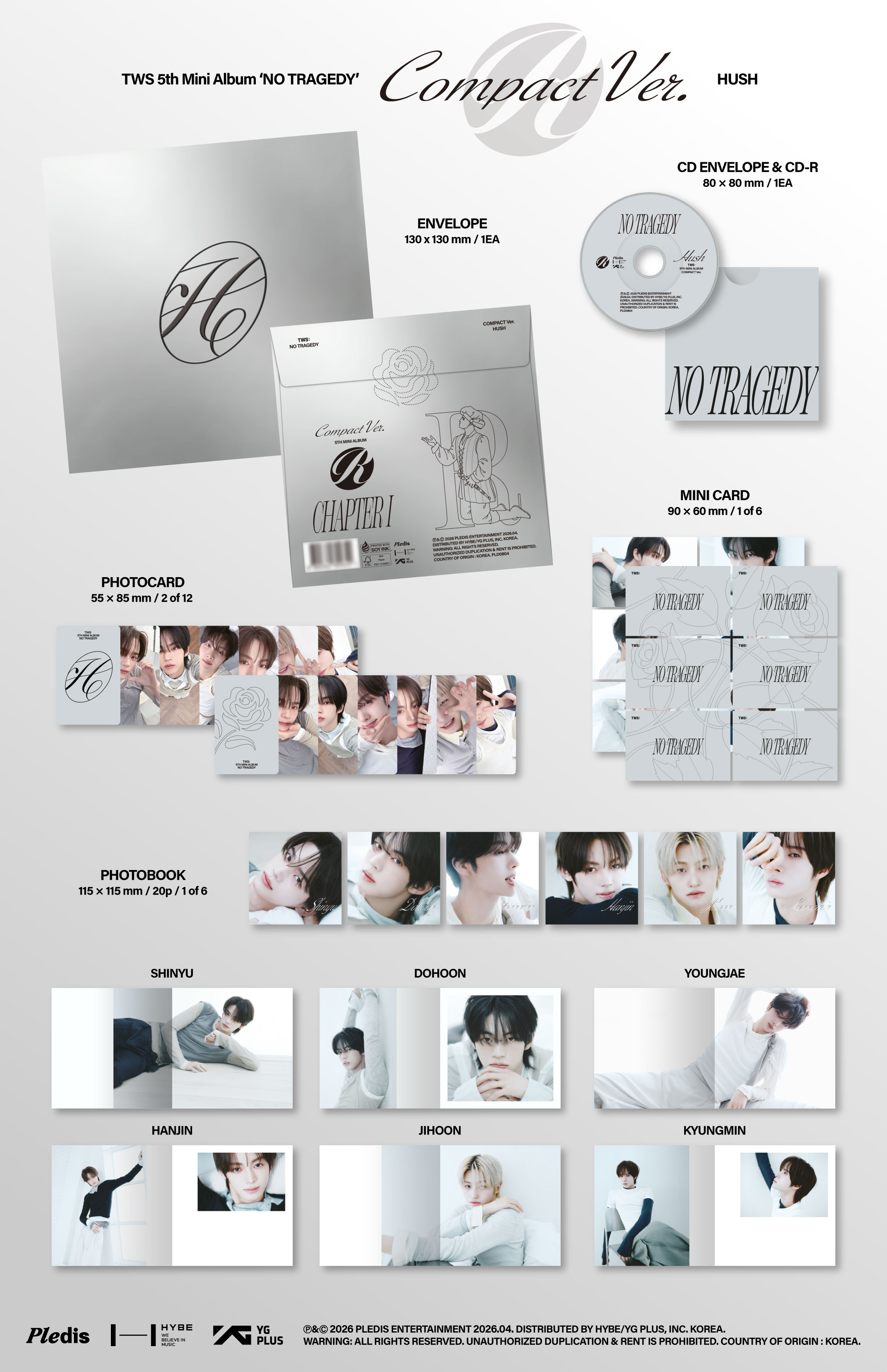 TWS - 5th Mini Album 'NO TRAGEDY' COMPACT Ver. (HUSH) (Set) + Weverse Gift (WS)