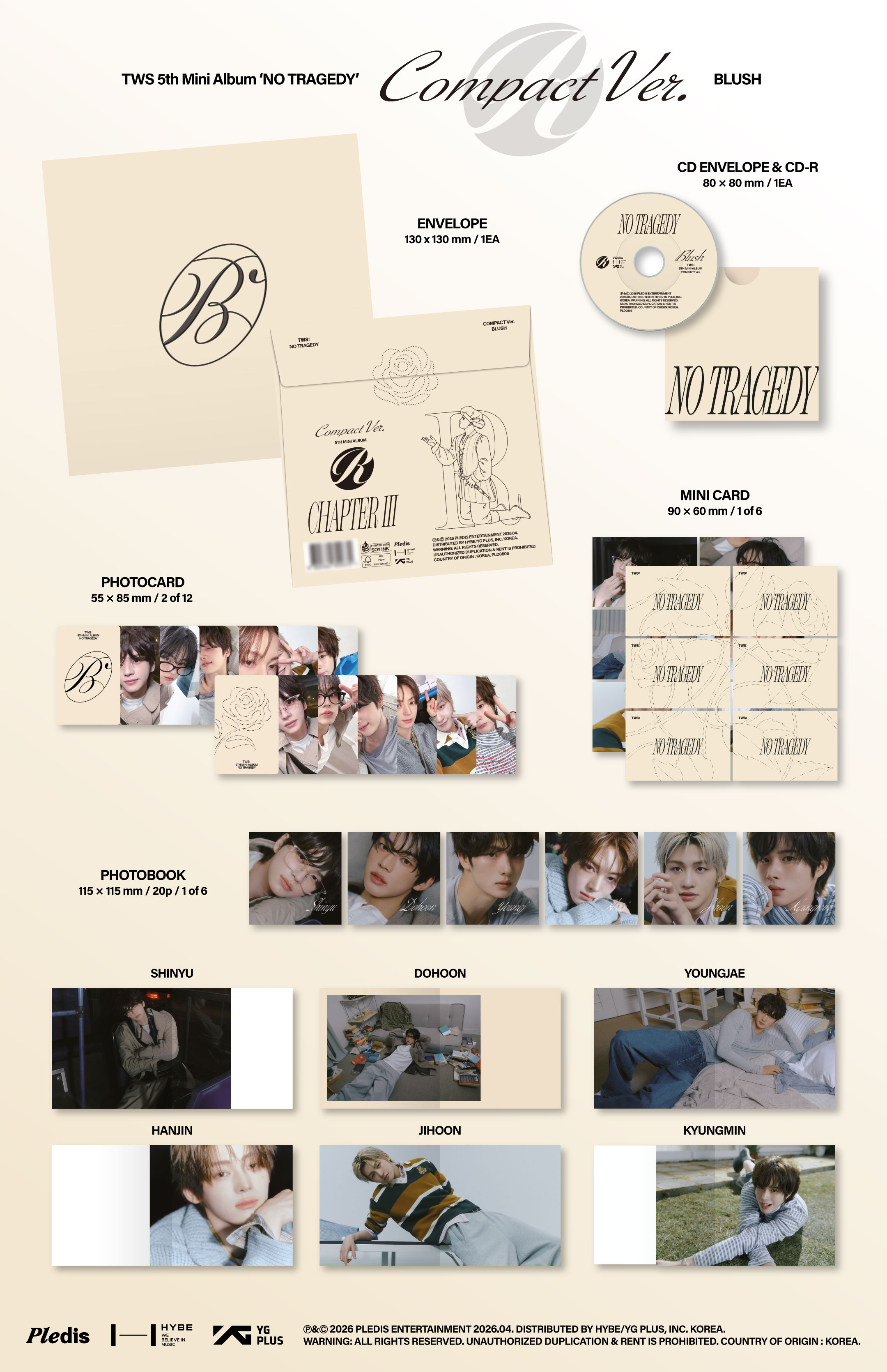 TWS - 5th Mini Album 'NO TRAGEDY' COMPACT Ver. (BLUSH) (Set) + Weverse Gift (WS)