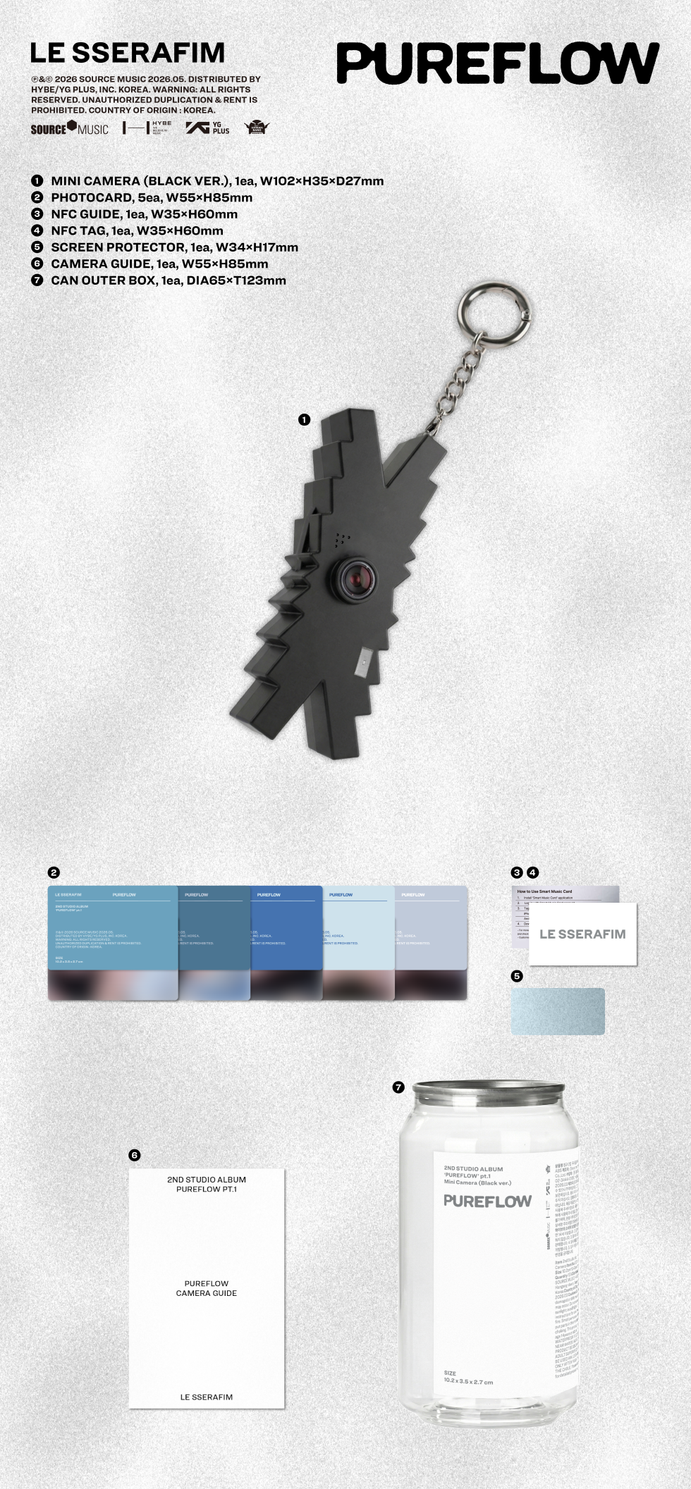 LE SSERAFIM - 2nd Studio Album ‘PUREFLOW’ pt.1 (Mini Camera ver.) (Black ver.)