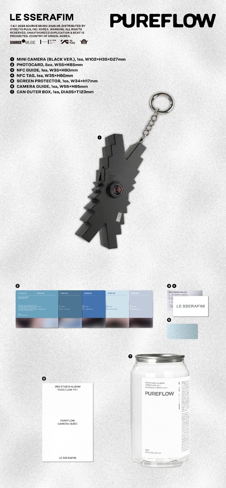 LE SSERAFIM - 2nd Studio Album 'PUREFLOW' pt.1 Mini Camera (Black ver.) + Weverse Gift (WS)