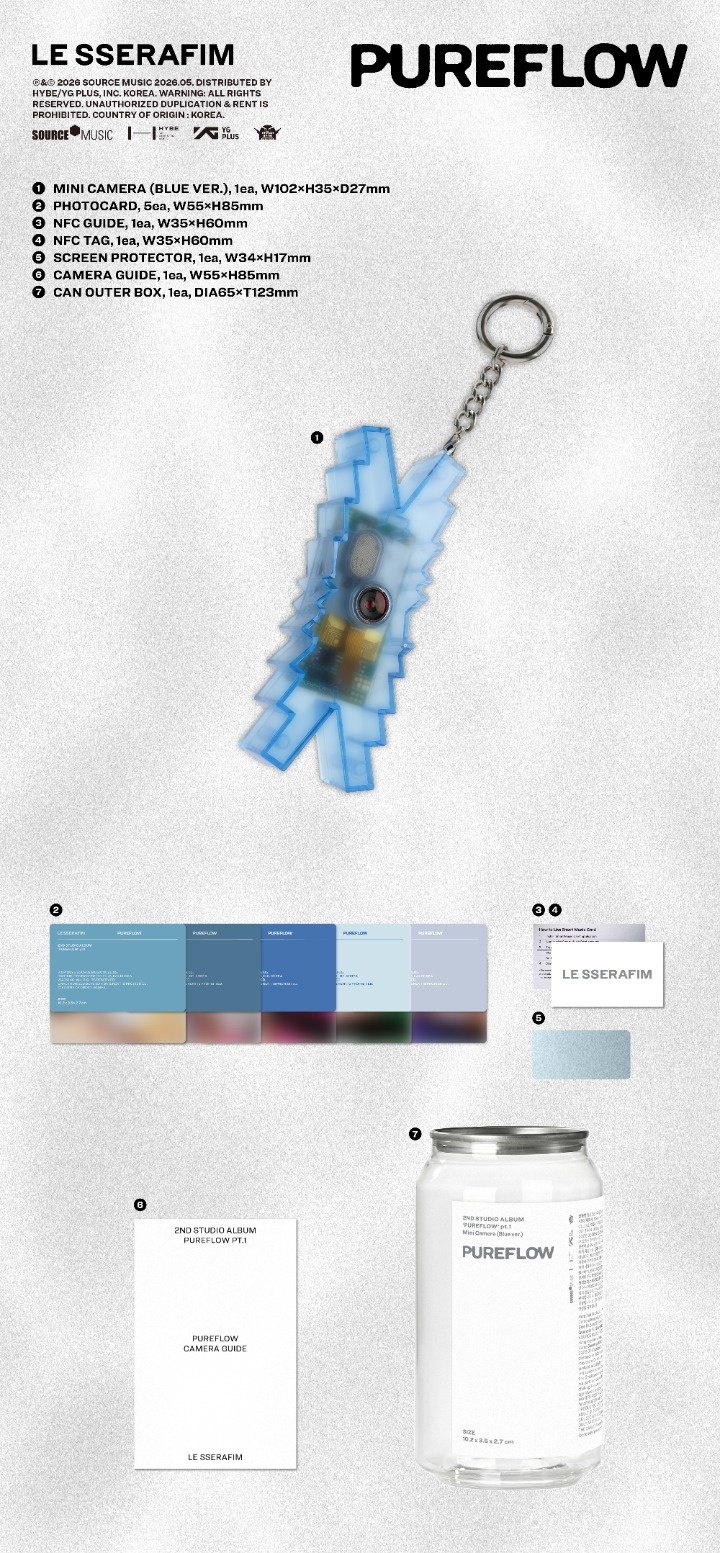 LE SSERAFIM - 2nd Studio Album 'PUREFLOW' pt.1 Mini Camera (Blue ver.) + Weverse Gift (WS)