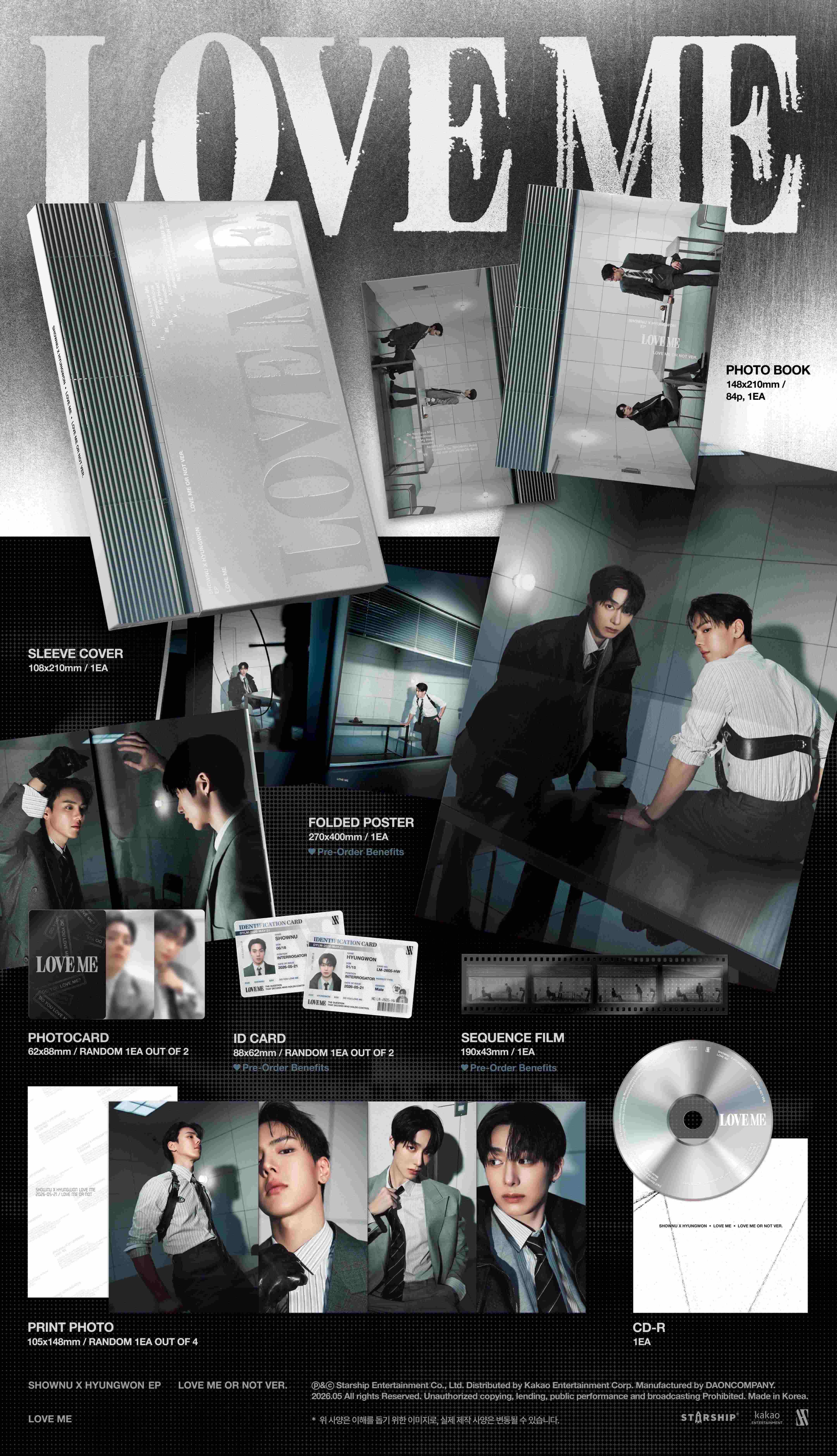 SHOWNU X HYUNGWON (MONSTA X) - (VER SET) SHOWNU X HYUNGWON EP LOVE ME (LOVE ME OR NOT VER. / LOSING CONTROL VER. / CRUSH ON YOU VER.) + Photocard SET (Starship Square) (Random ver.)
