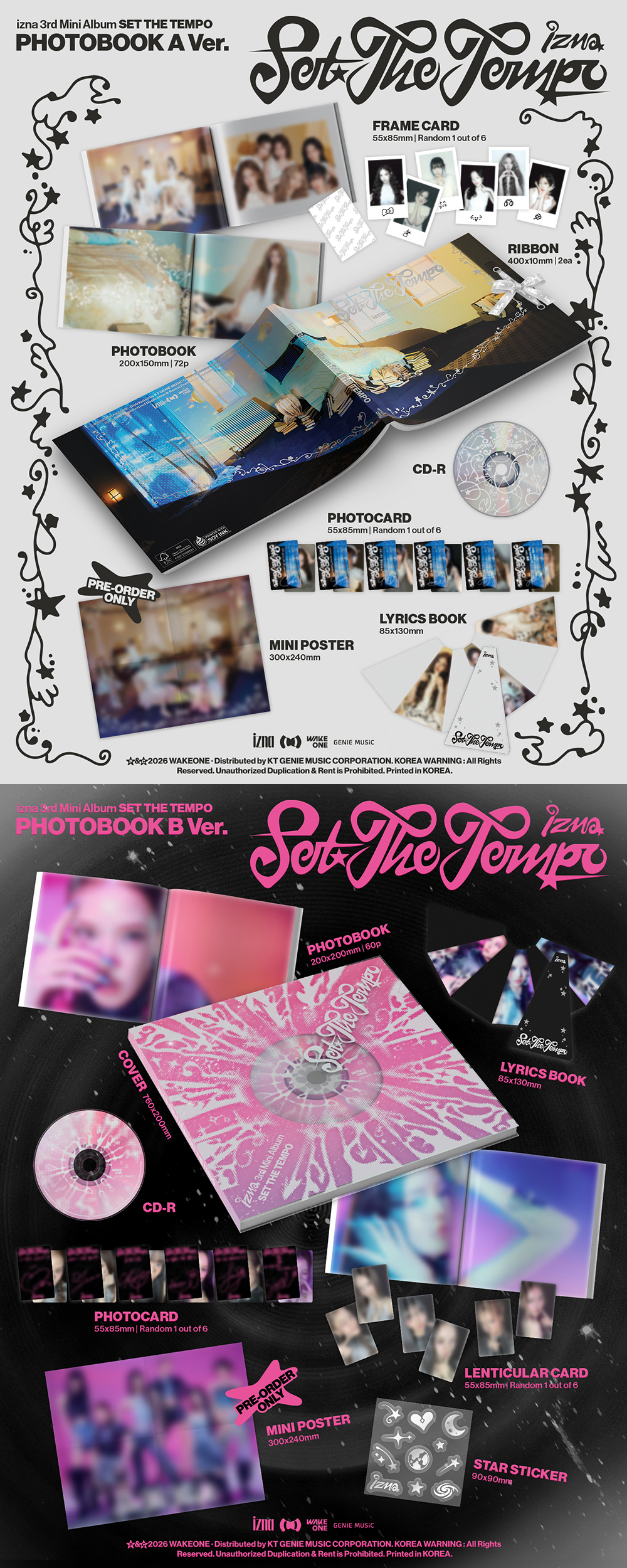 izna - 3rd Mini Album [SET THE TEMPO] PHOTOBOOK Ver. (Random Ver.) + Random Photocard (SW)
