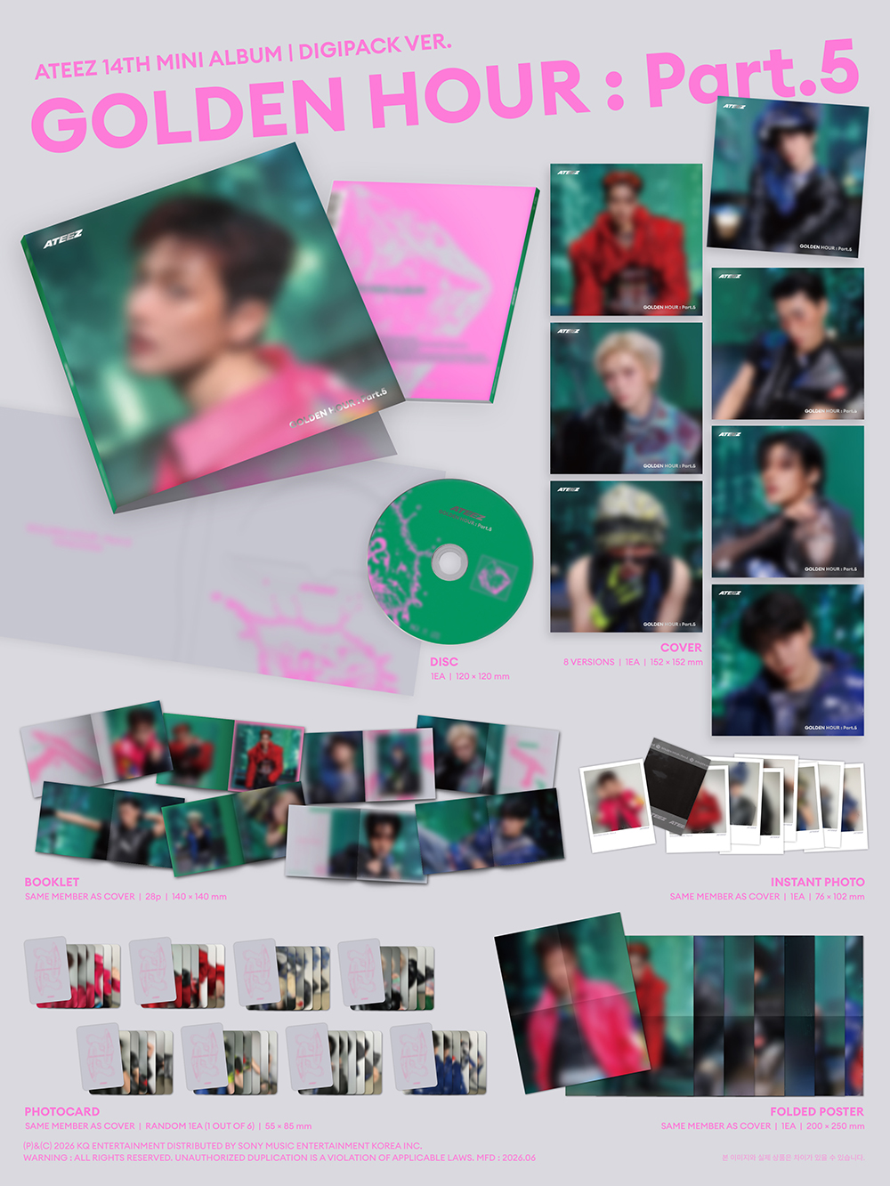 ATEEZ - 14th Mini [GOLDEN HOUR : Part.5] (DIGIPACK VER.) (Random Ver.) + Random Photocard (SW)