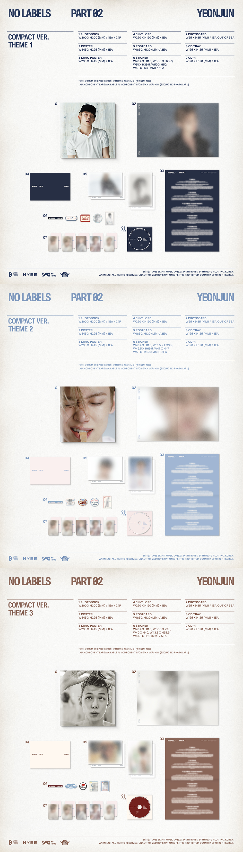 YEONJUN - NO LABELS: PART 02 (Compact Ver.) (THEME 1 / THEME 2/ THEME 3) (Random Ver.) + Random Photocard (BDM)