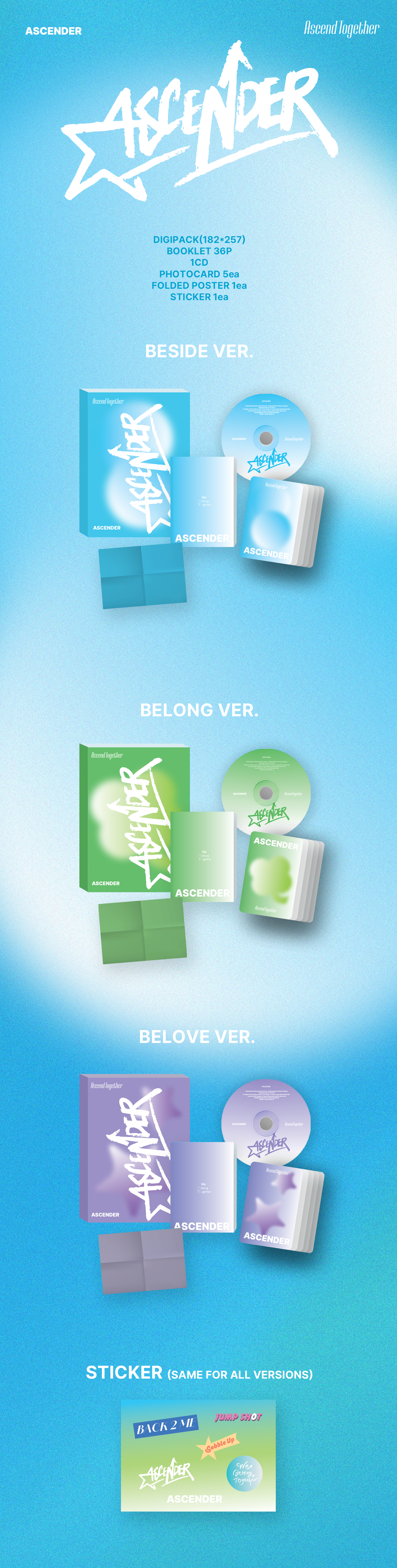 ASCENDER - Ascend Together (BESIDE VER., BELONG VER., BELOVE VER.) (Random Ver.)