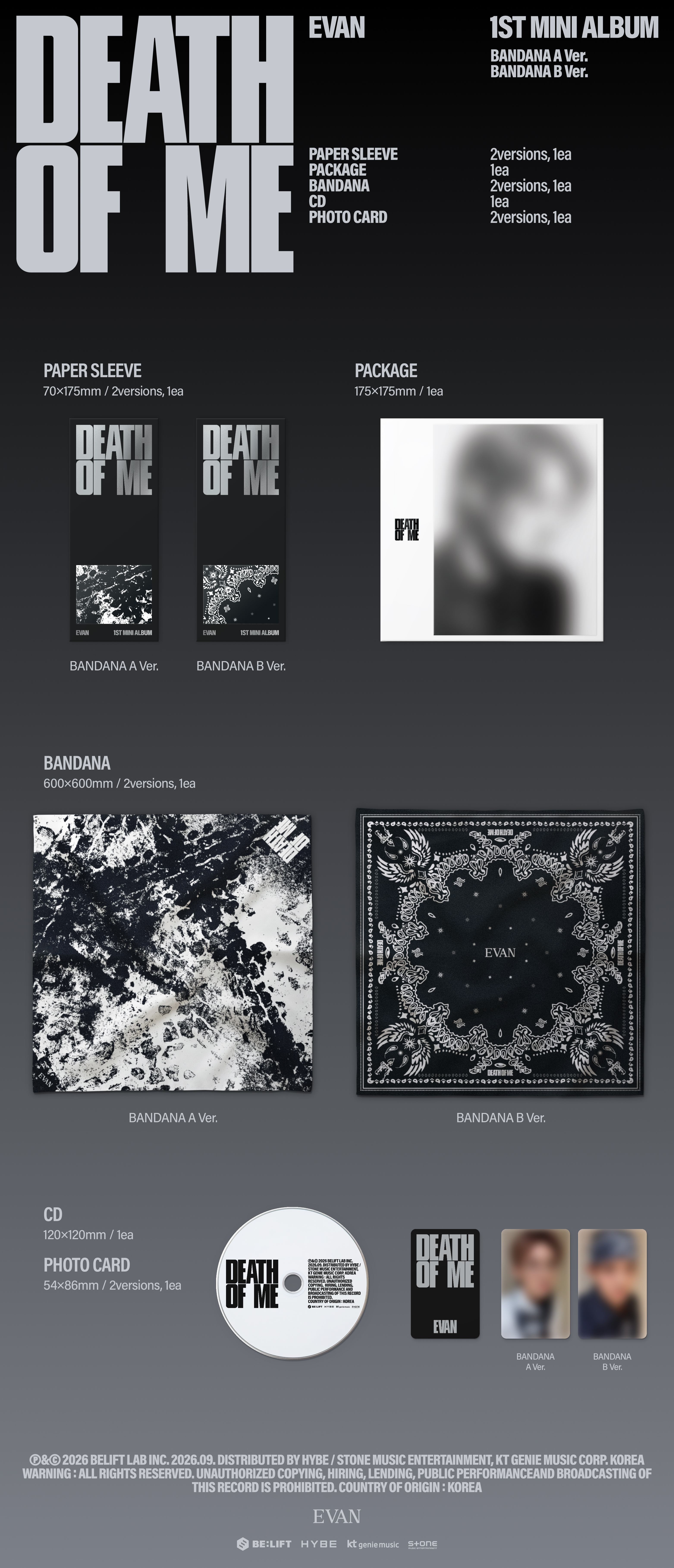 EVAN - 1st Mini Album [DEATH OF ME] (BANDANA Ver.) (Random Ver.)
