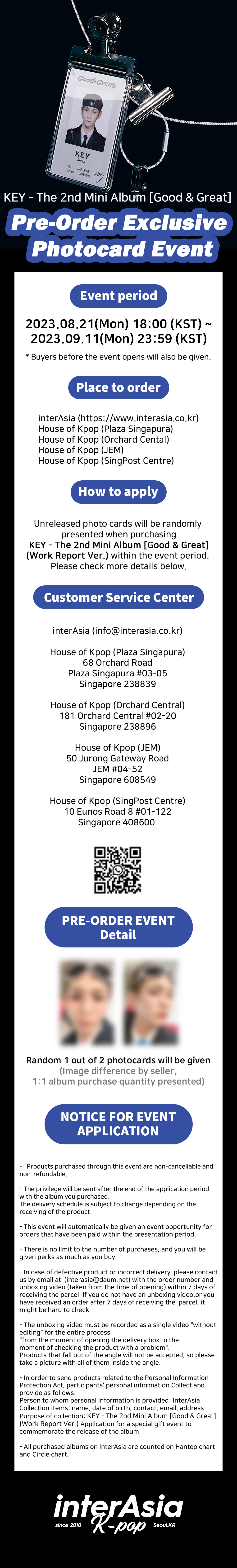 [Photocard Event] KEY - The 2nd Mini Album [Good & Great] (Work Report Ver.) - interAsia Exclusive Photocard